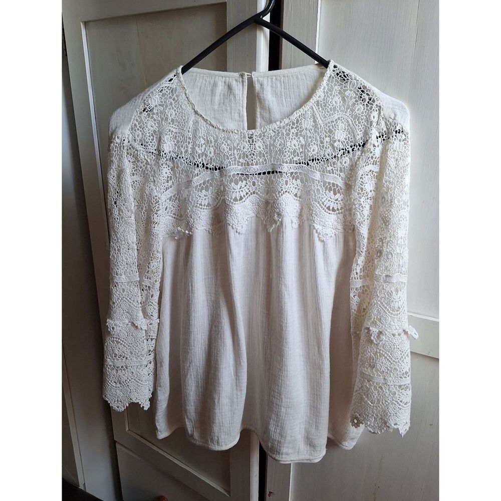 Sezane Ivory Lace Crochet Blouse Top - Picture 8 of 12